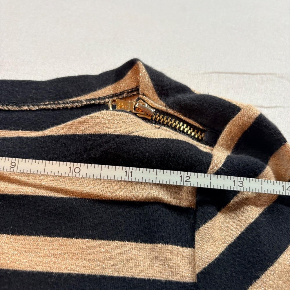 Lauren Ralph Lauren Striped Metallic Top Women Medium Black Gold Boat Neck Shirt - Picture 5 of 7